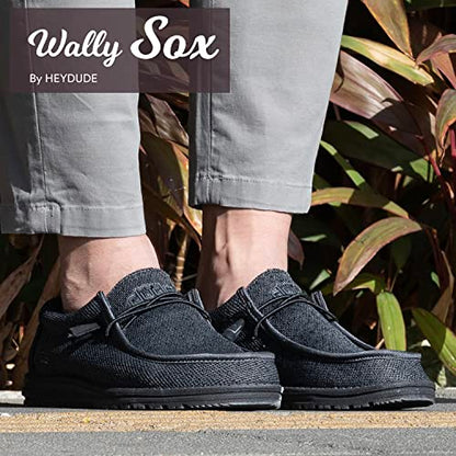 Hey Dude Men's Wally Sox Micro Total Black Size 10 | Men’s Shoes | Men's Lace Up Loafers | Comfortable & Light-Weight