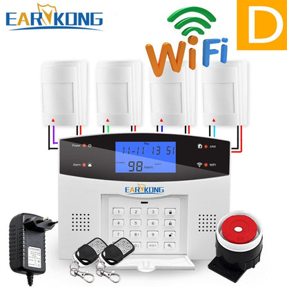 Wired & Wireless 433MHz, Wifi PSTN GSM Home Burglar Security Alarm System Smart Home Relay Output APP Russian Spanish 7 language