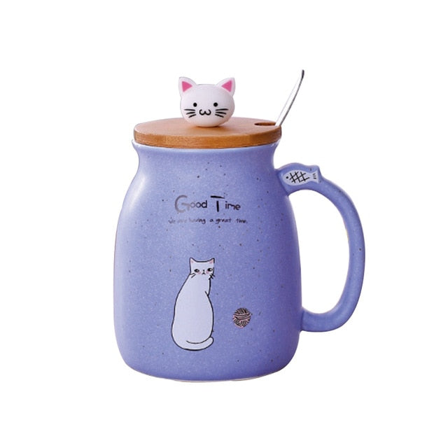 Creative Color Cat Heat Resistant Mok Cartoon With Cover 420ml Cup Kitten Coffee Ceramic Mugs Kids Cup Office Drinking Gift