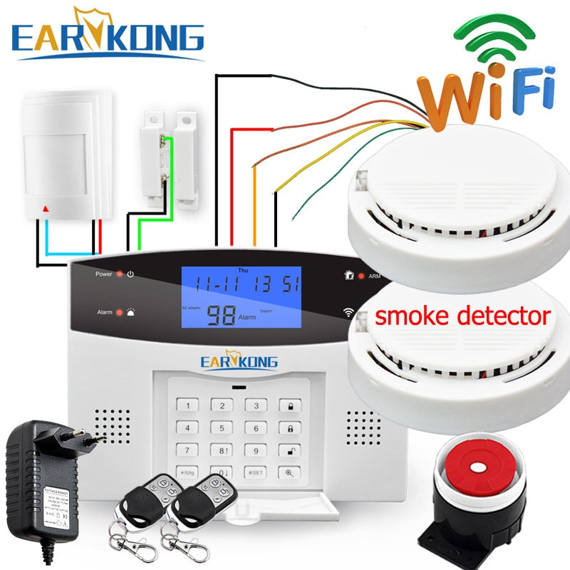 Wired & Wireless 433MHz, Wifi PSTN GSM Home Burglar Security Alarm System Smart Home Relay Output APP Russian Spanish 7 language
